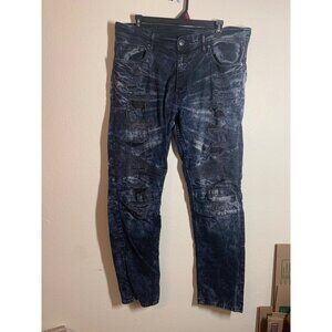 D-Lux Denim Brand Blue Jeans Men's Size 36x32 Distressed Grunge Y2K Acid Wash